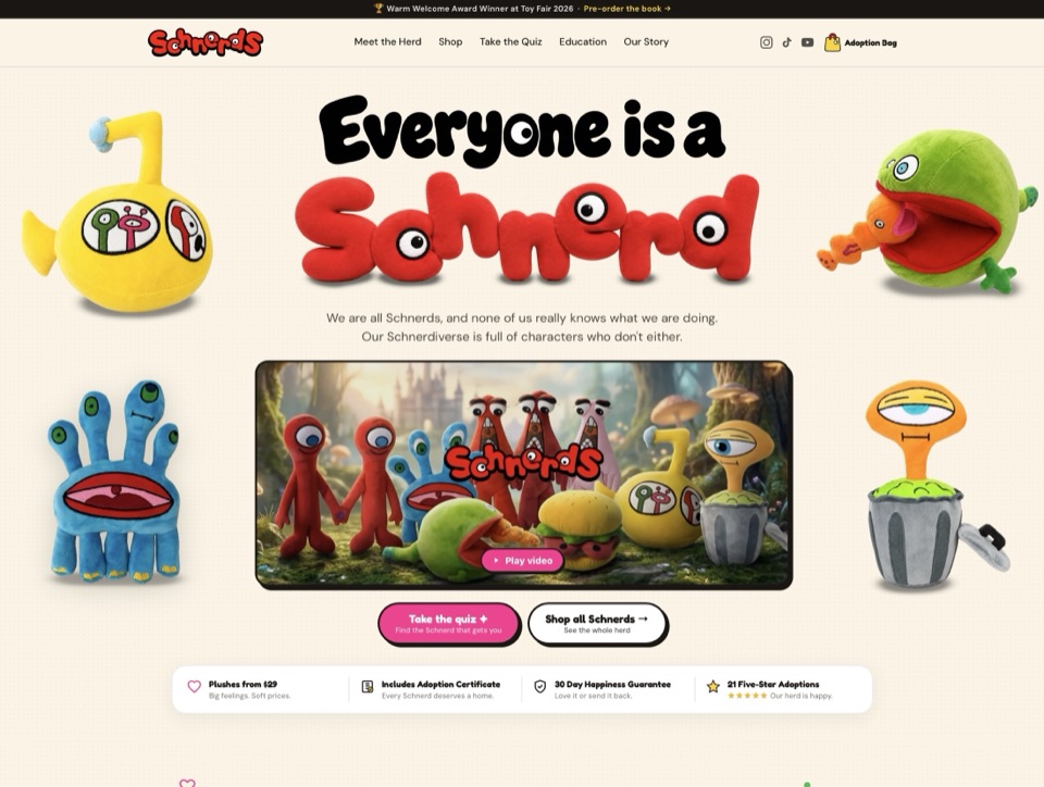 The redesigned Schnerds storefront hero, live at schnerds.com