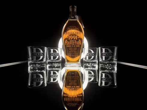 Custom etched whiskey glasses
