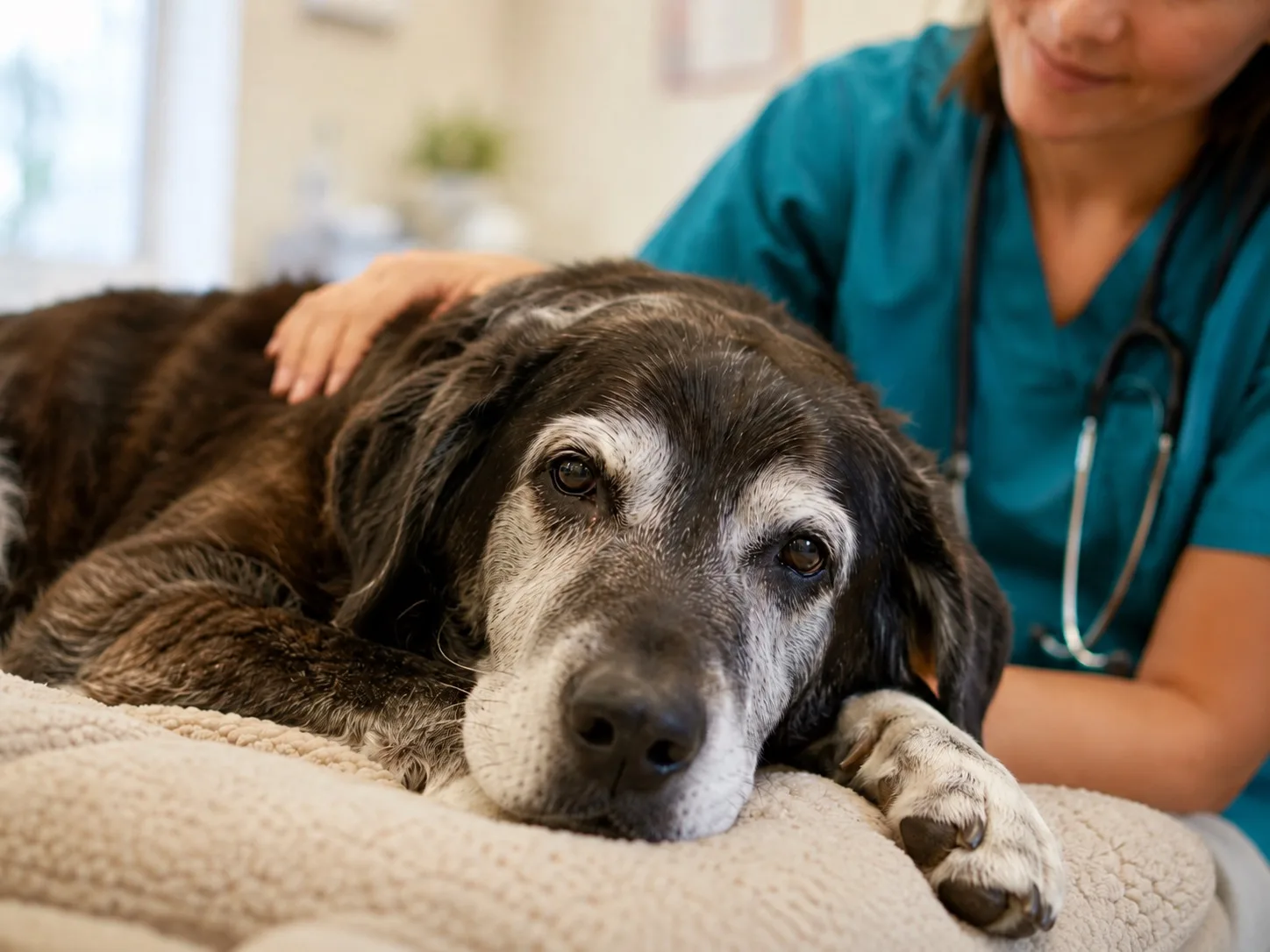 Senior dog receiving gentle care